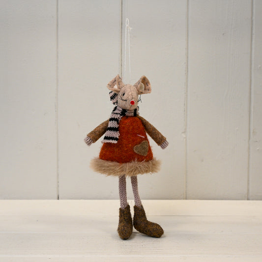 Fabric Mouse in Red and Brown Jumper with Striped Scarf(16cm)