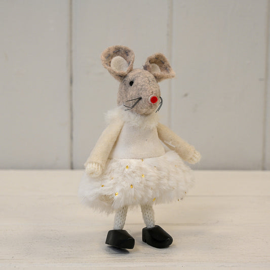 Fabric Mouse in White Dress (11cm)