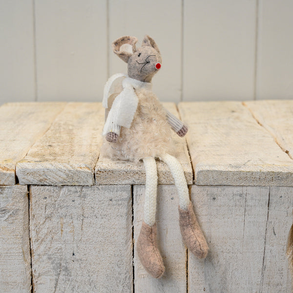 Fabric Mouse in White Jumper Dress (16cm)