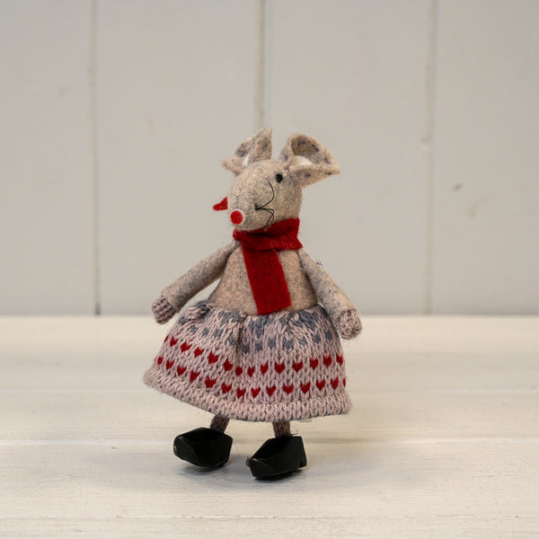 Fabric Mouse in White Patterned Skirt (11cm)