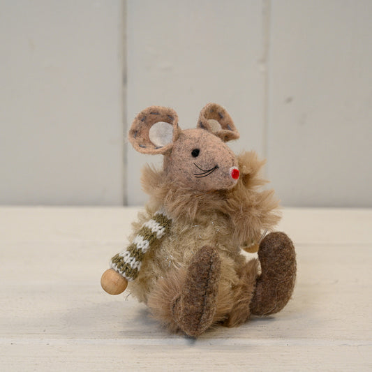 Fabric Mouse with Brown and White Jumper (8cm)