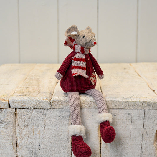 Fabric Mouse with Red Jumper  Scarf and Dangly Legs (20cm)