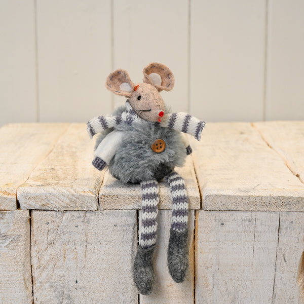 Grey Stripey Mouse with Fur Gilet