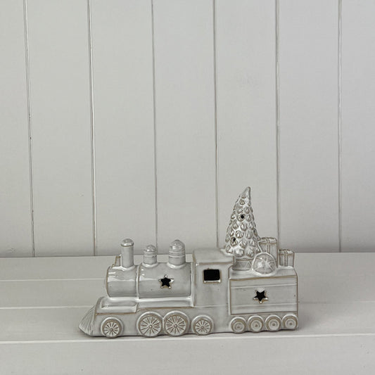 Glazed Ceramic Train Ornament with Textured Detail  and LED L23.6xD6.1xH14.9cm  Weight-510g