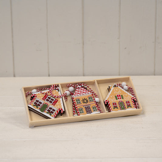 Set of 6 Hanging Gingerbread Assorted Houses