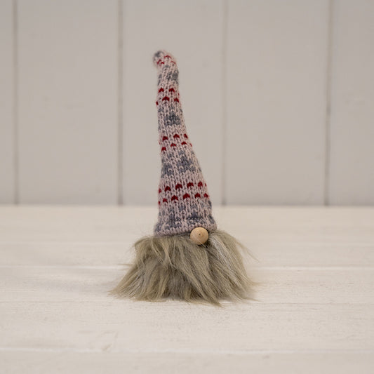 Fabric Wonky Gonk with Tall White  Grey and Red Hat