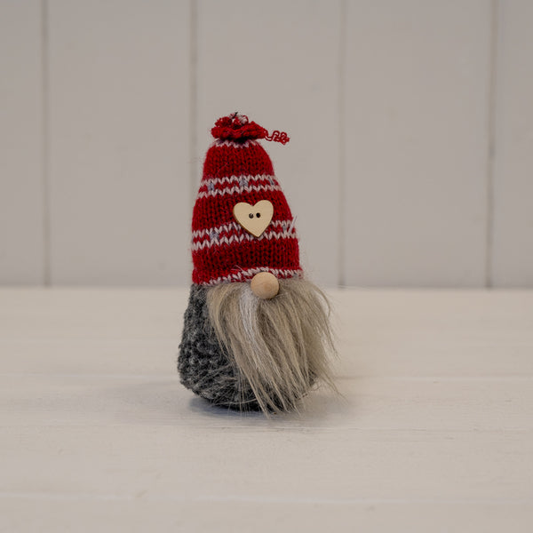 Grey Fabric Gonk with Red Hat and Heart (10cm)