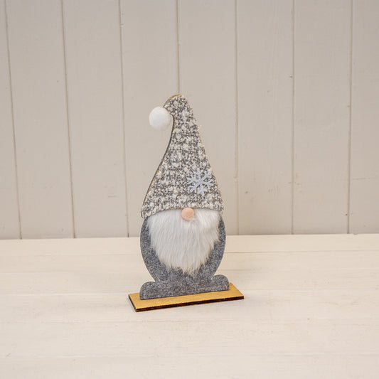 Grey Felt Gonk with Furry Beard and Snowflake Detail Hat