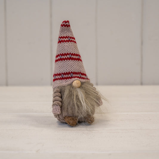 Pink Fabric Gonk with White and Red Stripey Hat