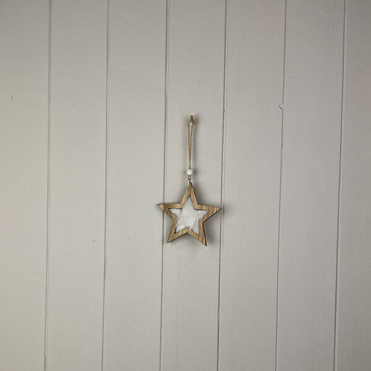 Furry Wooden Hanging Star H 10 X L 10 cm