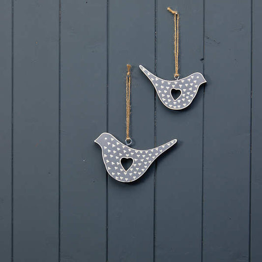 Hanging Grey Bird with White Kerry Work 15x1x9cm