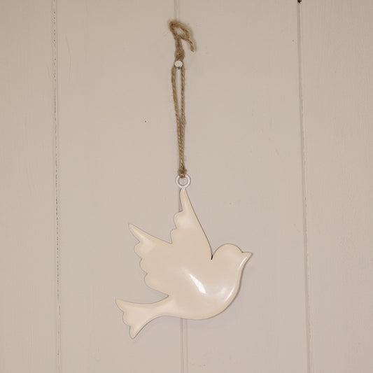 White Enamel Hanging Dove 10x9cm