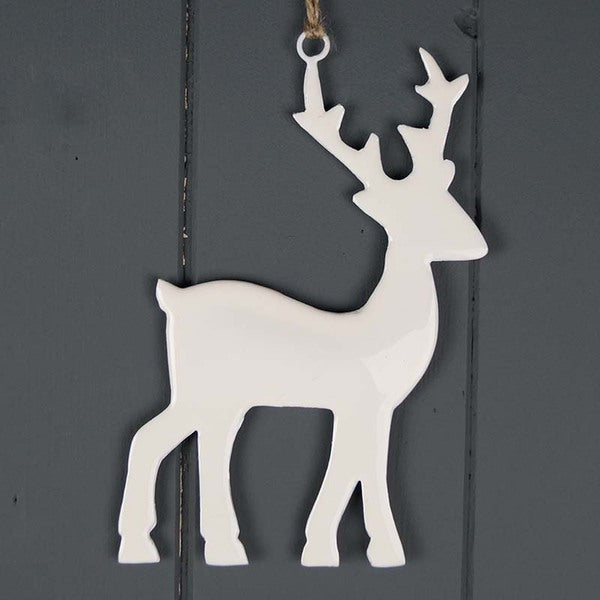 White Hanging Enamelled Reindeer L6xH10cm