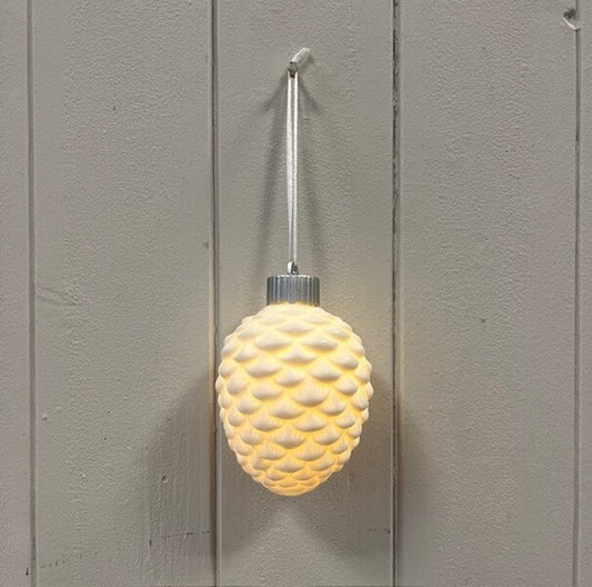 Ceramic hanging pinecone bauble with LED light  size 6.5x6.5x8cm