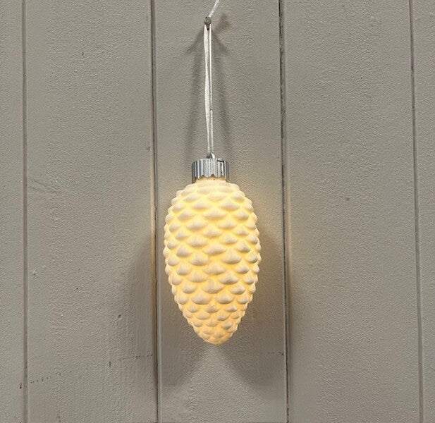 Ceramic hanging pinecone bauble with LED light  size W5.9xH9.5cm  Weight-110g