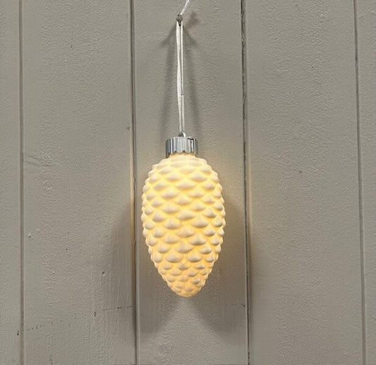Ceramic hanging pinecone bauble with LED light  size W5.9xH9.5cm  Weight-110g