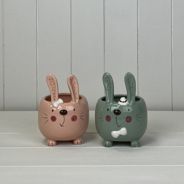 Mixed Pink and Green Rabbit Pot H14.4 W10 D0.5