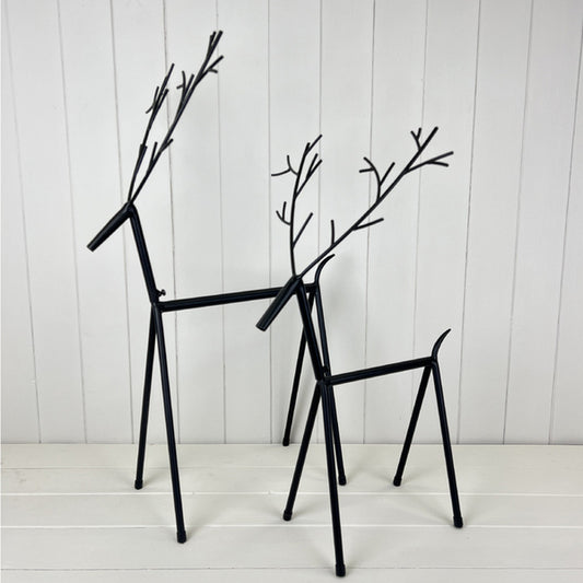 Black Metal Set of Two Reindeer Decorations Boxed  L-40.5xW33xTH67cm S-L32xW34xTH58.5cm