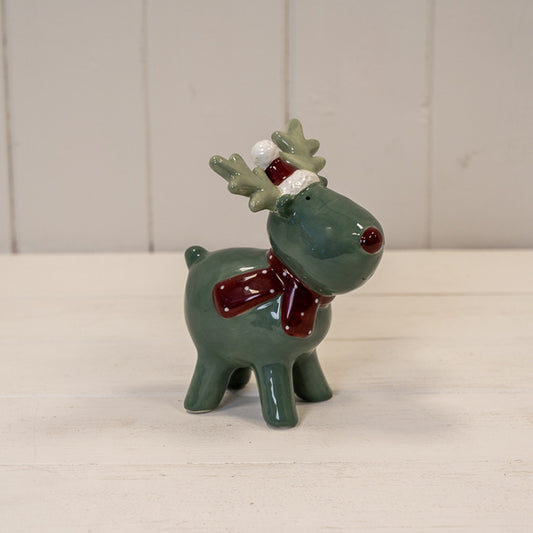 Dark Green/White Ceramic Reindeer Decoration L10.6xD7.6xH13.5cm  Weight-178g