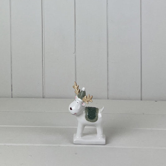 Dark Green/White Ceramic Reindeer Decoration L7.3xD5xH12cm  Weight-110g