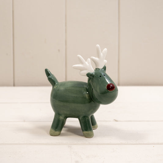 Dark Green/White Ceramic Reindeer Decoration L9.5xD5.6xH11cm  Weight-113g