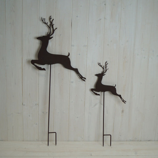 S/2 Metal Reindeers on Stake L30.5x05.x70 S20x0.5x48cm