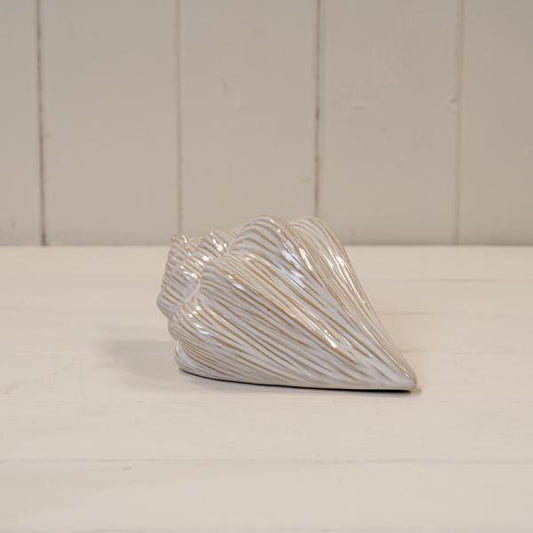 Glazed Ceramic Shell Ornament with Textured Detail L15.5xW10.2xH7.5cm