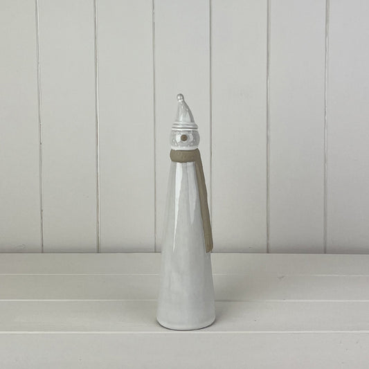 Glazed Ceramic Tall Snowman Ornament with Textured Detail L6.6xD6.6xH26.2cm  Weight-404g