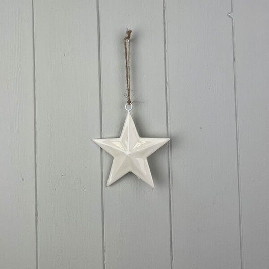 White Enamel Hanging Star 10cm