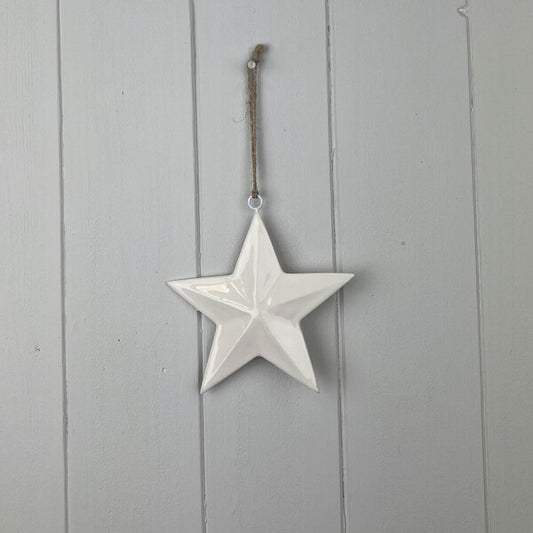 White Enamel Hanging Star 12cm