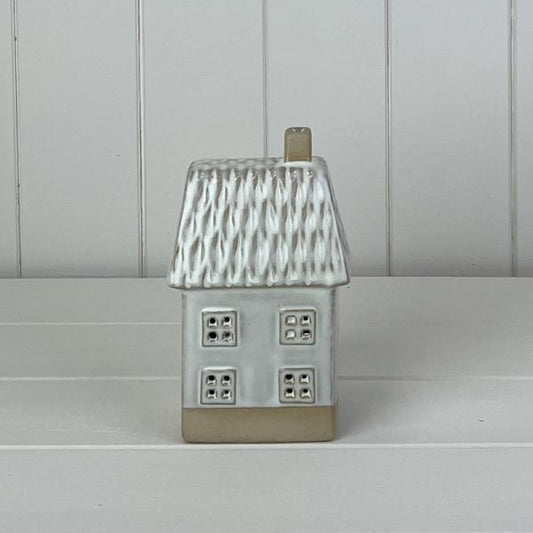 Glazed Ceramic House Ornament with Textured Detail and LED L9.5xD7.5xH15.5cm  Weight-420g
