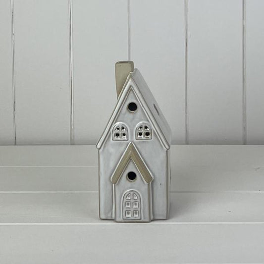 Glazed Ceramic House Ornament with Textured Detail and LED L8xD7xH17  Weight-425g