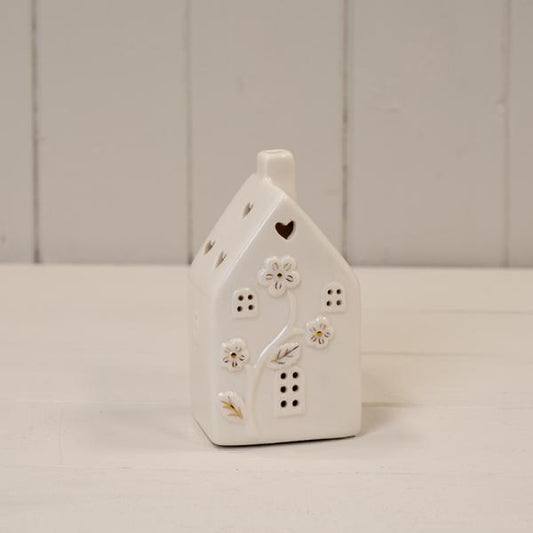 Glazed Ceramic  House with LED Ornament with Textured Detail  L6.8xW6.5xH11.6cm