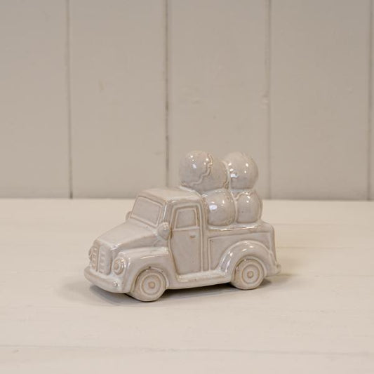 Glazed Ceramic Car Carrying Eggs Ornament with Textured Detail L13.3xW6.4xH9.4cm