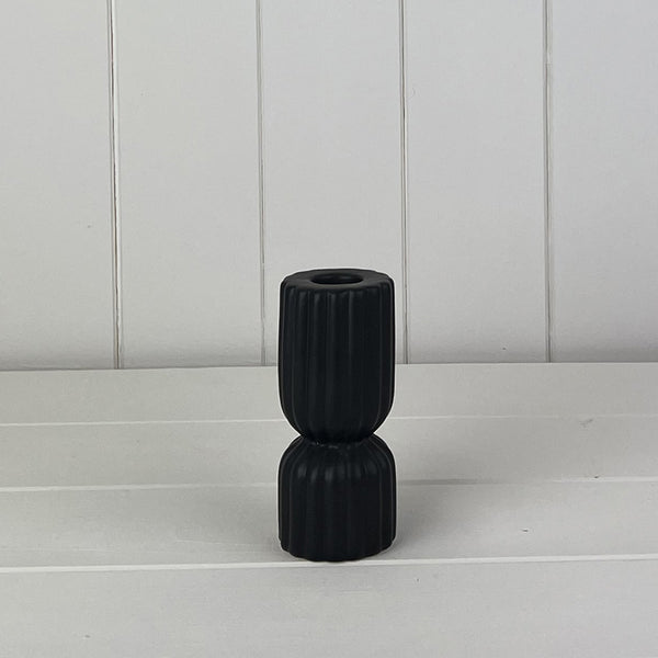 Black Ribbed Rectangle Ceramic Candle Holder