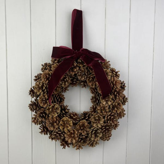 Pinecone Wreath with Bow D34cm