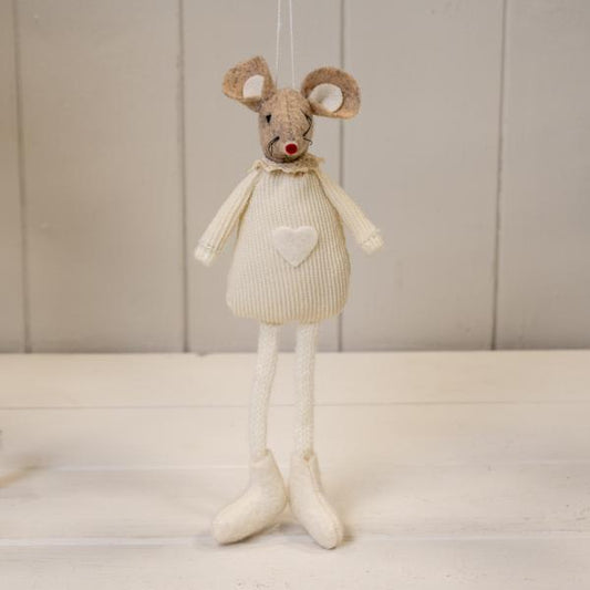 Cream Fabric Sittiing / Hanging Mouse