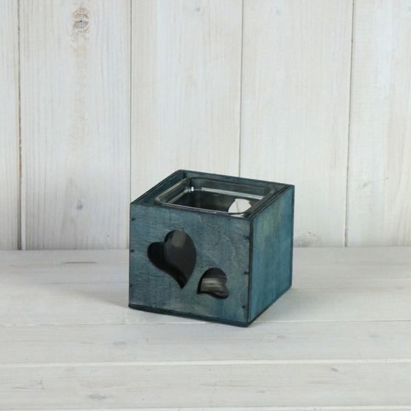 Blue Tealight with Cut Out Heart Detail H8 X L8 cm