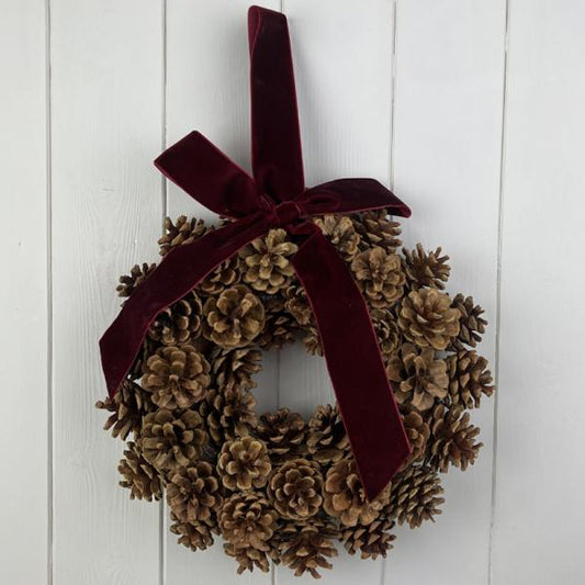 Pinecone Wreath with Bow D30cm