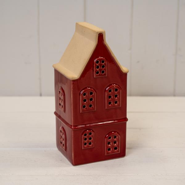Medium red Ceramic LED Townhouse with Sand Roof. 6 Hour Timer