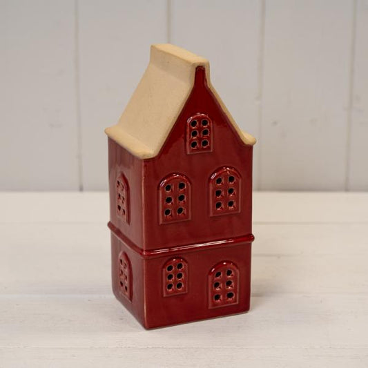 Medium red Ceramic LED Townhouse with Sand Roof. 6 Hour Timer