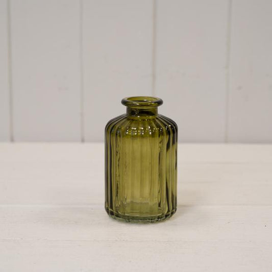 Olive Green Ribbed Glass Bottle