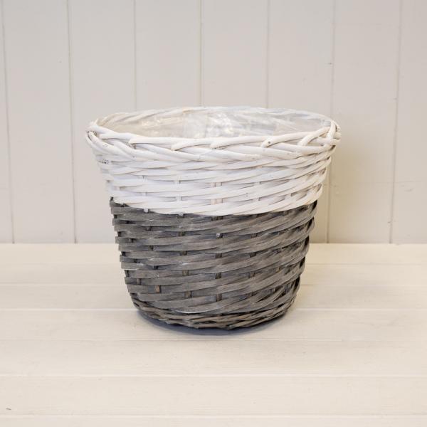27cm Two Tone White/Grey Willow Planter