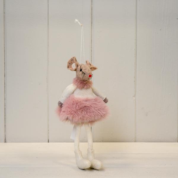 Pink Hanging Fabric Mouse with Skirt (15cm)