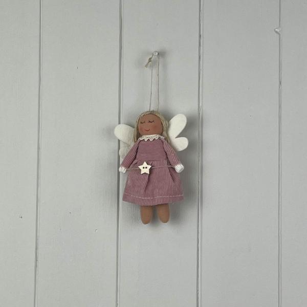 Pink Fabric Hanging Angel with Heart (12cm)