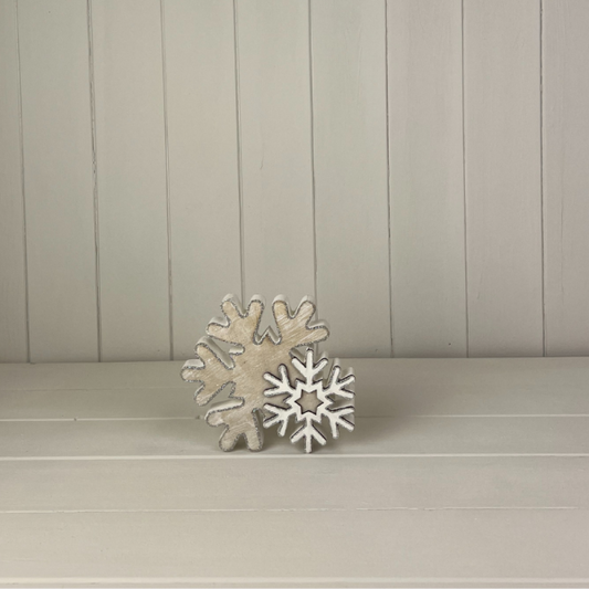 Small Whitewashed Wooden Snowflake
