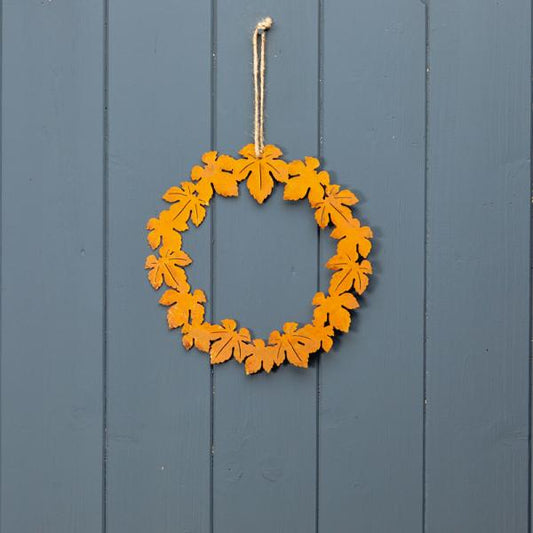 Small Metal Autumnal Leaf Wreath in Orange