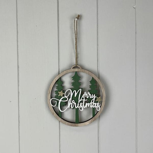 Wooden Hanging Circle with Tree H13.5xW12.7xD0.8cm  Weight-22g