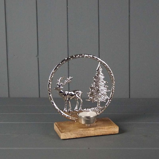 Metal Reindeer Scene Tealight L15.5xW7.5xH16.5cm