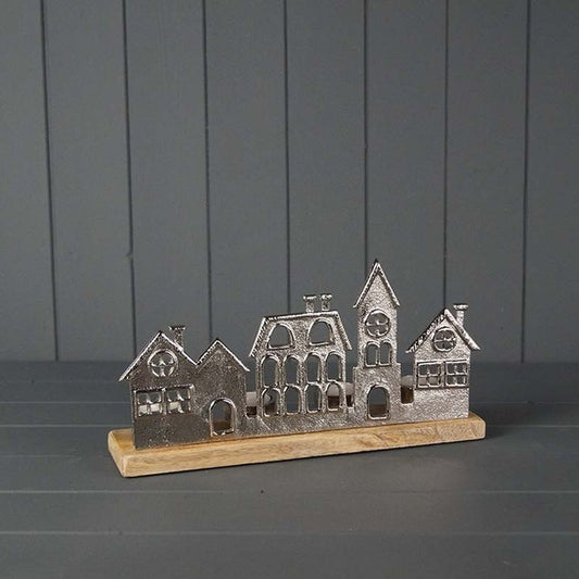 Metal Townscape Tealight Holder L32xW7.5xH16cm Weight-580g